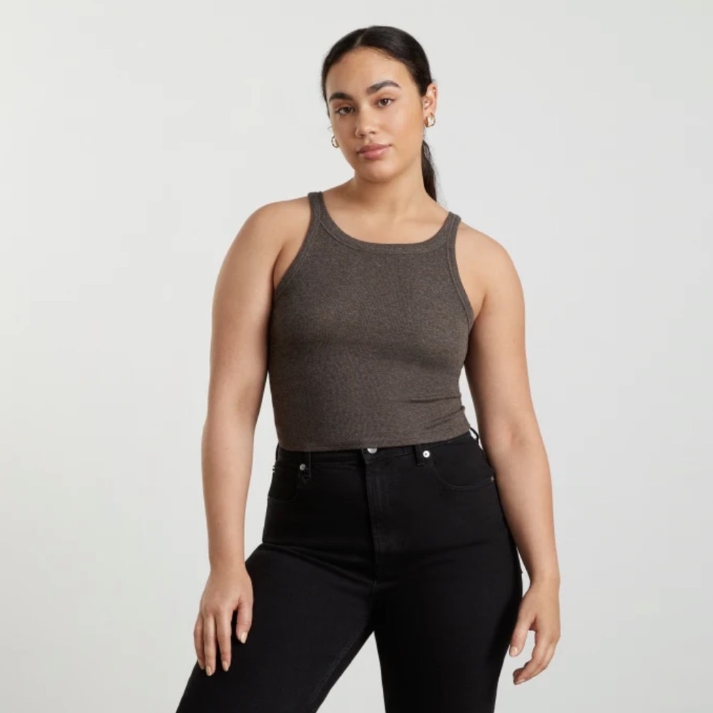 Everlane Pima Micro-Rib Short Tank - Size L - Heathered Fatigue